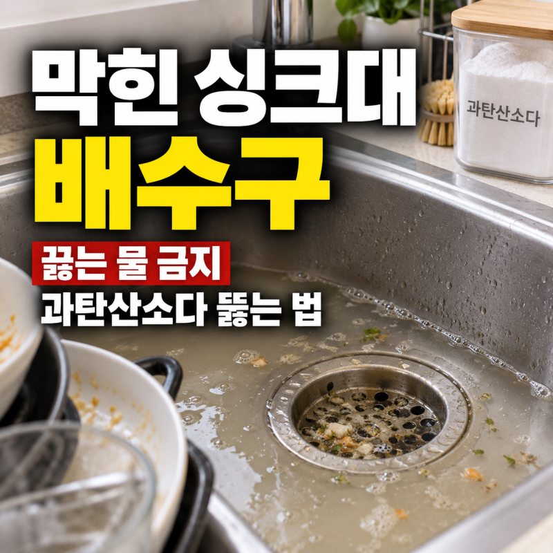명절 설거지 후 막힌 싱크대 배수구, 끓는 물 그냥 부었다간 배관 다 녹아내립니다 (과탄산소....
