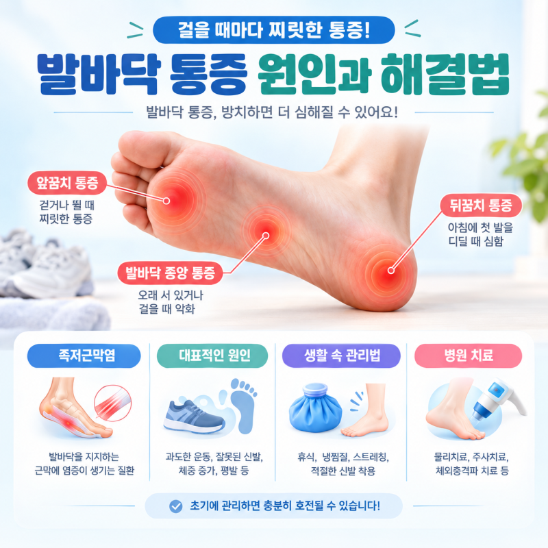 발바닥 통증 원인 부위별 정리: 발뒤꿈치 아침 첫발 통증과 족저근막염 구분법