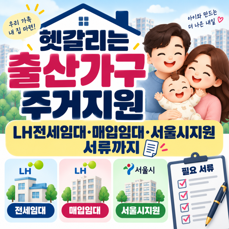 헷갈리는 출산가구 주거지원 신청방법 | LH전세임대·매입임대·서울시지원 서류까지