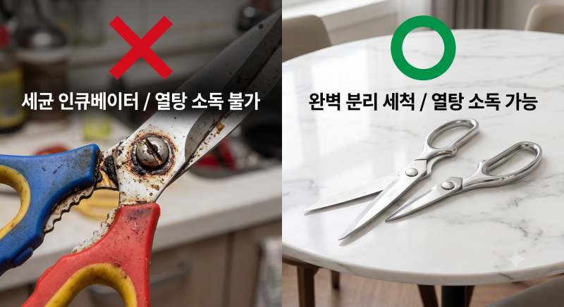[주방도구 팩트체크] 가위 이음새 세균이 화장실 변기보다 많다? 완벽 세척 '분리형/일체형 ....