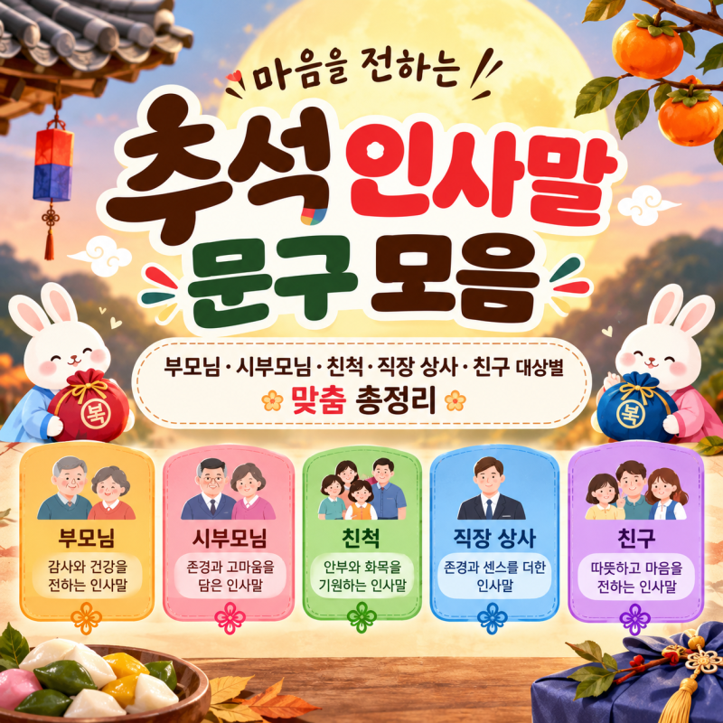 추석 인사말 문구 모음: 부모님·시부모님·친척·직장 상사·친구 대상별 맞춤 총정리