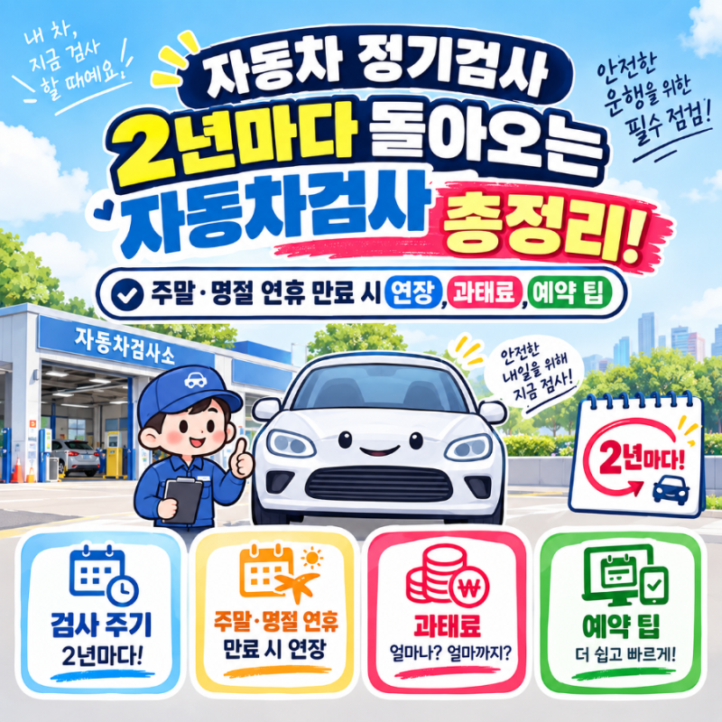 자동차 정기검사 2년마다 돌아오는 자동차검사 총정리! 주말·명절 연휴 만료 시 연장, 과태....