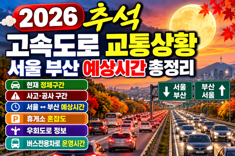 2026 추석 고속도로 교통상황 총정리｜서울 부산 예상시간 /귀성 귀경길 / 통행료 면제