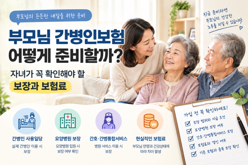 부모님 간병인보험 어떻게 준비할까? 자녀가 꼭 확인해야 할 보장과 보험료