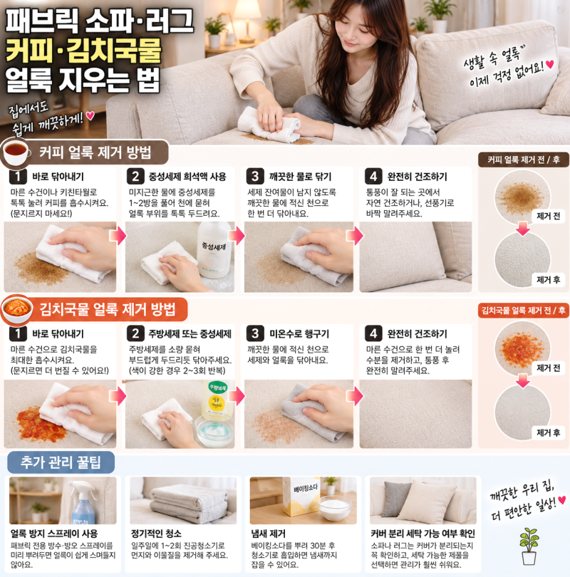 패브릭 소파 러그 커피 김치국물 얼룩 지우는 법