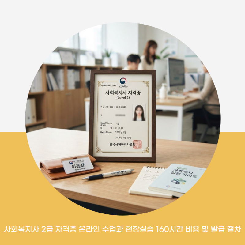 사회복지사 2급 자격증 온라인 수업과 현장실습 160시간 비용 및 발급 절차