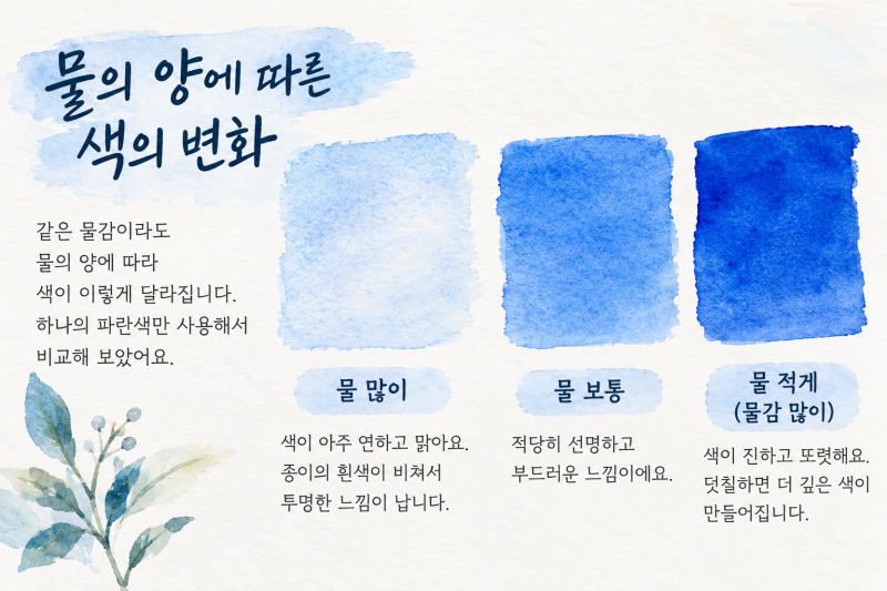 그림공부 | 수채화는 물 조절이 반이에요｜물이 많고 적으면 어떻게 달라질까?