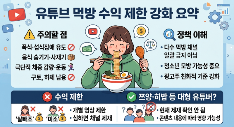 유튜브 먹방 수익 제한 강화…살빼조·미소 수익 중단, 쯔양·히밥은?