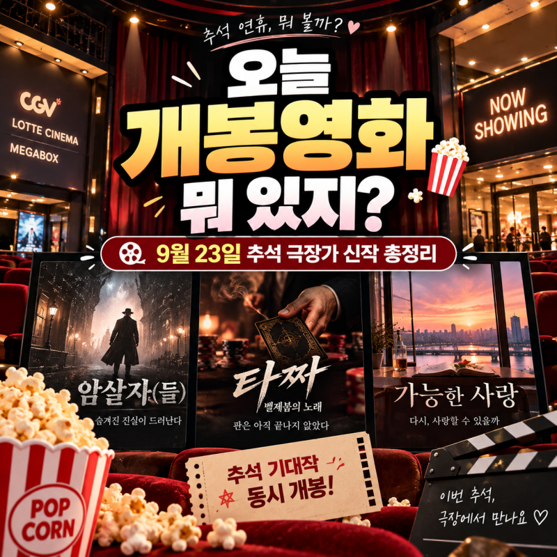 오늘 개봉영화 뭐 있지?｜타짜4·암살자(들)·가능한 사랑 추석 영화 총정리