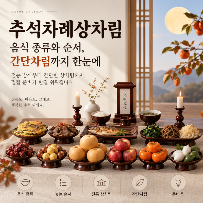 추석차례상차림, 음식 종류와 순서 간단차림까지 한눈에