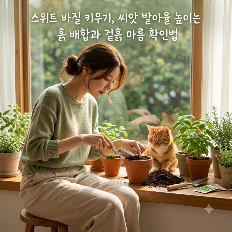 스위트 바질 키우기, 씨앗 발아율 높이는 흙 배합과 겉흙 마름 확인법