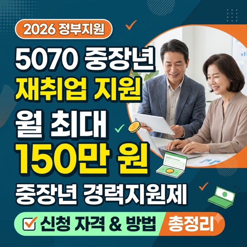 [2026 5070 지원금] 퇴직·재취업 중장년 월 150만원 지원! 중장년 경력 지원제 신청 자격 및 방법....