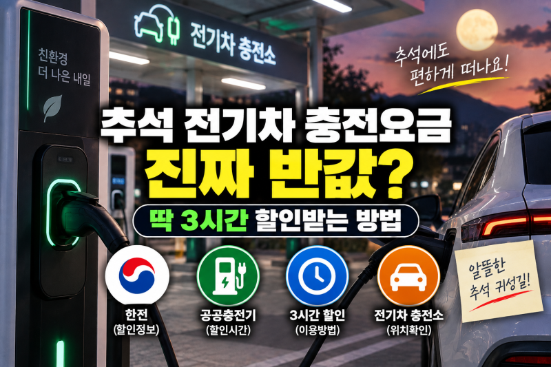 추석 전기차 충전요금 진짜 반값? 딱 3시간 할인받는 방법 (+한전, 공공충전기, 할인시간, 충....