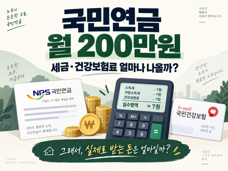 국민연금 월 200만원 받으면 세금·건강보험료 얼마나 나올까? 실제 수령액 총정리