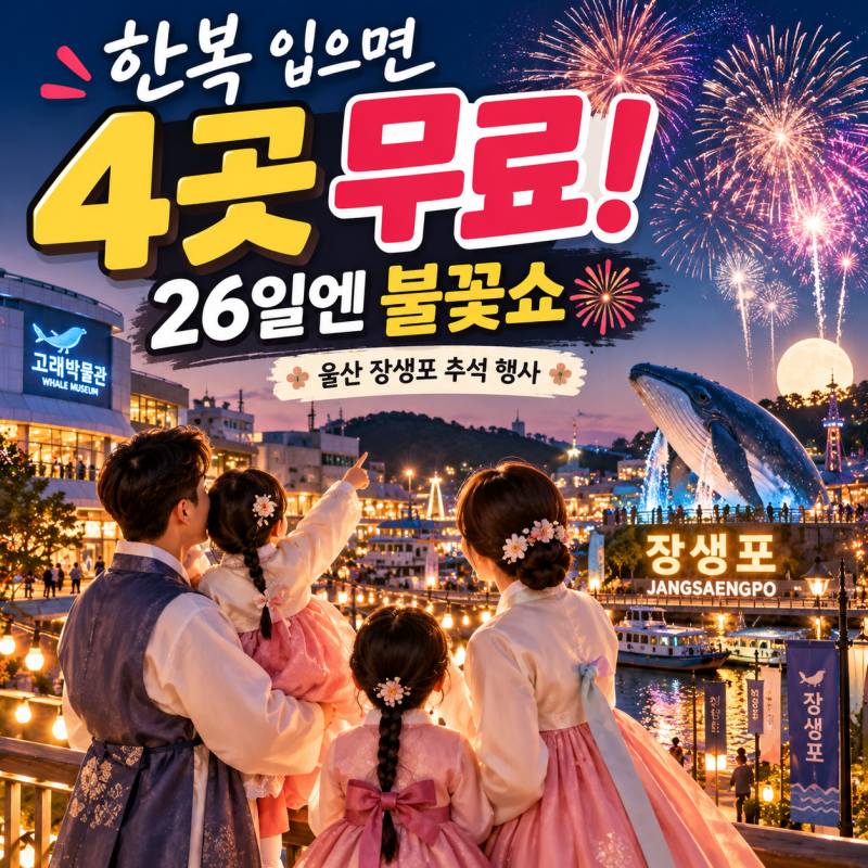 울산 장생포 추석 행사 내일 시작! 한복 입으면 4곳 무료, 26일엔 불꽃쇼까지...