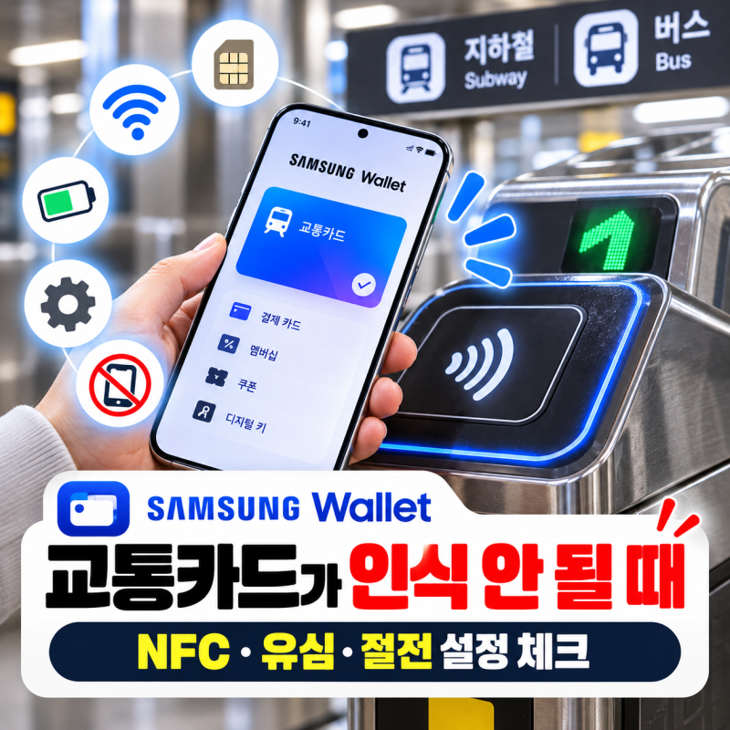 삼성월렛 교통카드가 인식 안 될 때｜NFC·유심·절전 설정 체크