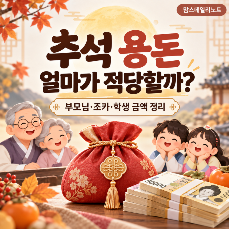 “추석 용돈 얼마가 적당할까?” 부모님·조카·초등학생·중고등학생 명절 용돈 금액 정리