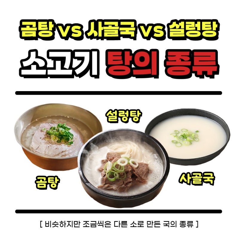 [한우로 만드는 탕의 종류] "곰탕 vs 사골국 vs 설렁탕 차이점, 비교 정리!"