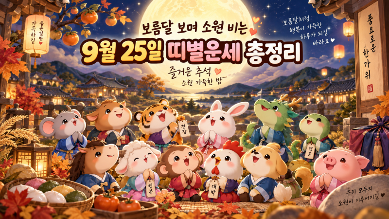 2026년 9월 25일 오늘의 띠별운세 총정리