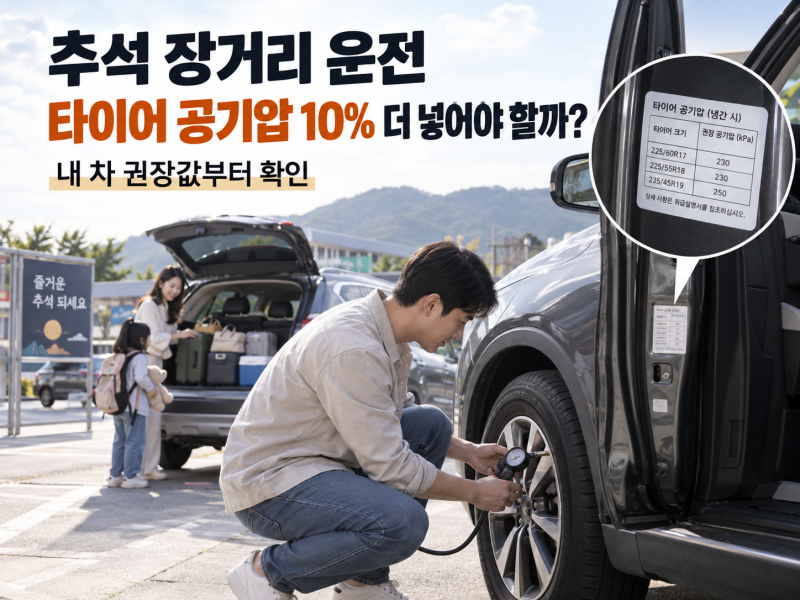 추석 장거리 운전 타이어 공기압 10% 더 넣어야 할까? 적정 수치 확인 방법