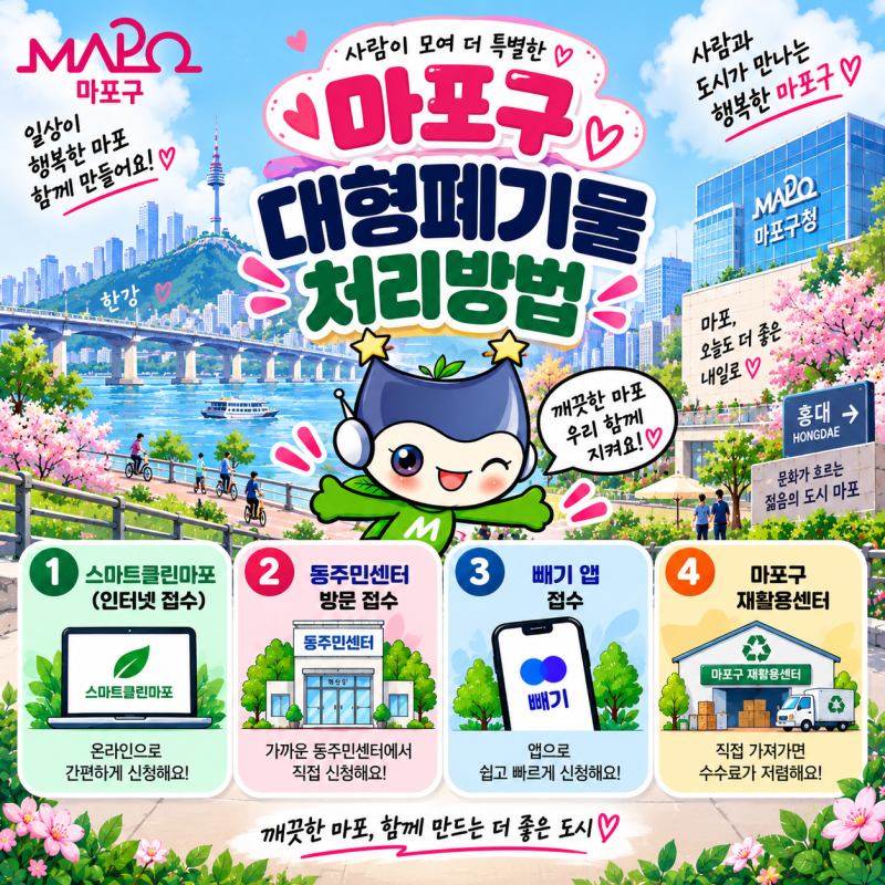 서울 마포구 대형폐기물 신고 처리 배출 방법 | 스마트클린·빼기 신청부터 폐가전 처리까지