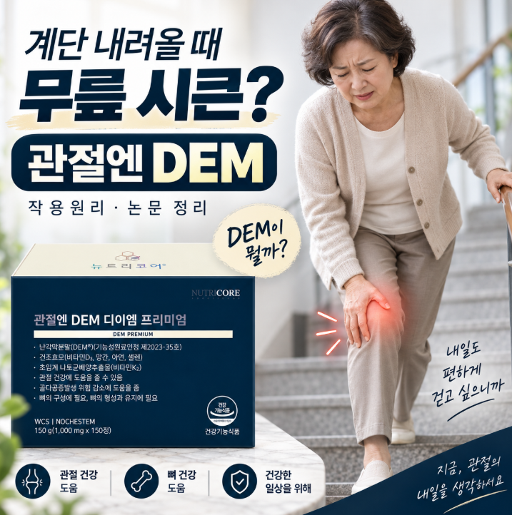 계단 내려올 때 무릎이 시큰… 뉴트리코어 관절엔 DEM, 'DEM'이 대체 뭘까? (작용원리·논문 정....