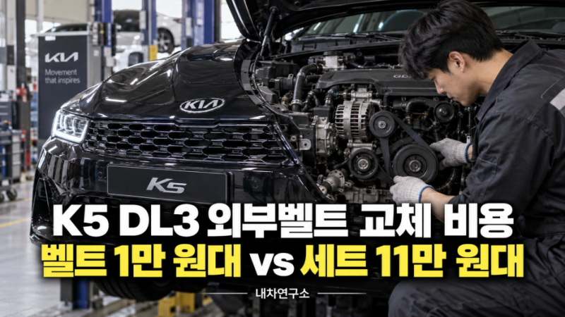 K5 DL3 외부벨트 교체 비용, 벨트는 1만 원대인데 세트는 11만 원? 견적 차이 나는 이유