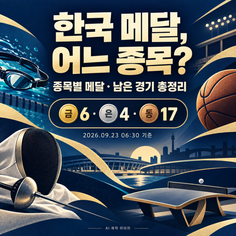 2026 아시안게임 한국 메달 순위｜종목별 메달리스트·남은 경기 일정 총정리