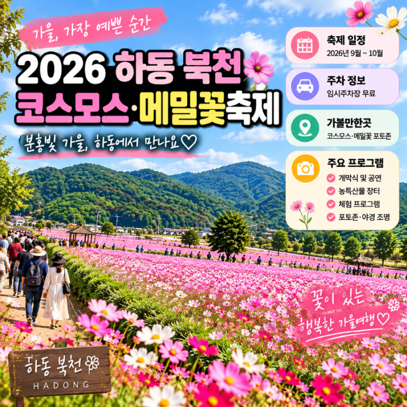 하동 북천 코스모스·메밀꽃축제 2026 일정 주차 프로그램까지 총정리