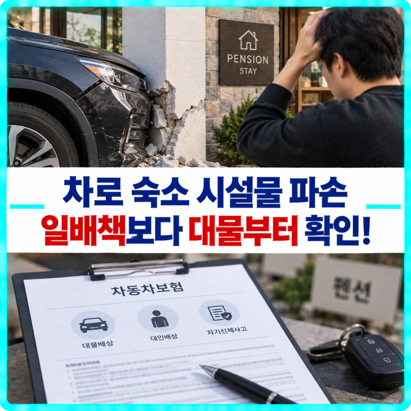 숙소 주차장에서 차로 시설물 파손, 일배책이 아니라 자동차보험 대물일까?