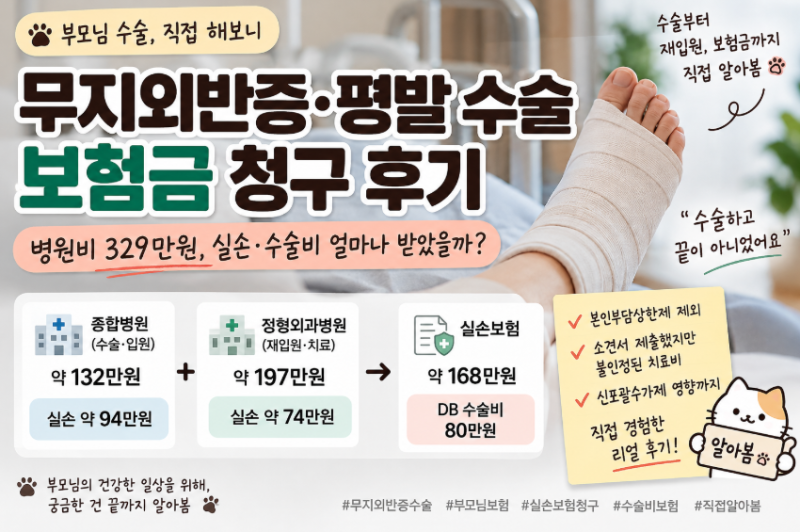 무지외반증·평발 수술 보험금 청구 후기｜병원비 329만원, 실손·수술비 얼마나 받았을까?