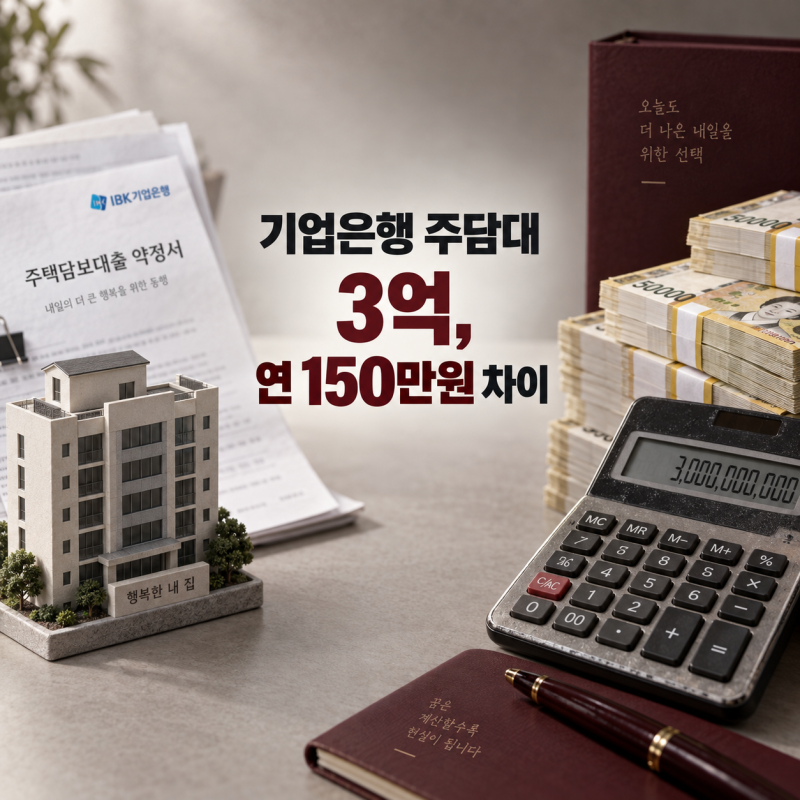기업은행 주담대 금리 최대 0.5%p 인하, 3억 연 150만원... 5·10년 주기형부터 봐야 한다