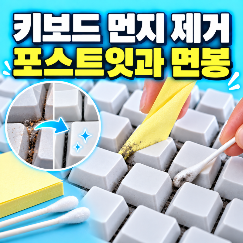 컴퓨터 키보드 틈새 먼지 청소 방법, 먼지 제거 도구는 포스트잇과 면봉