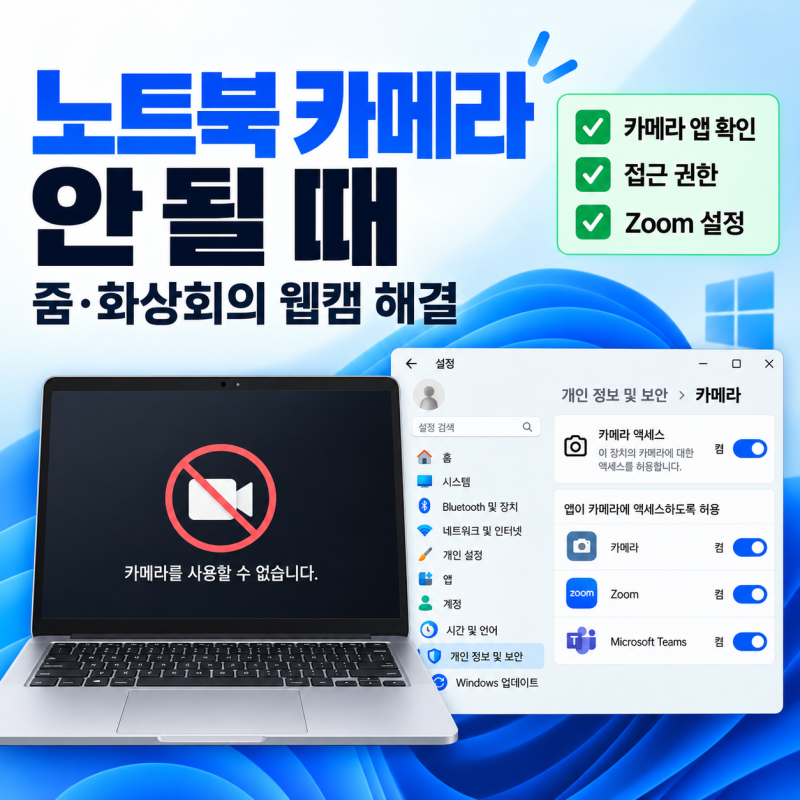 노트북 카메라 안 될 때 해결 방법, 줌·화상회의에서 웹캠이 안 켜질 때