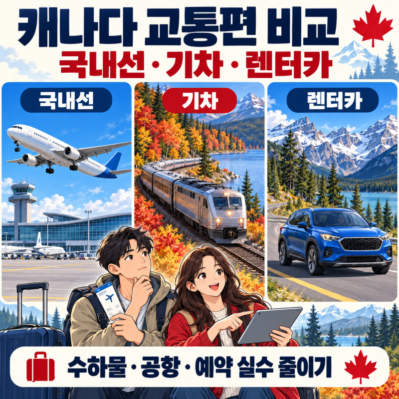 캐나다 국내선·기차·렌터카 비교｜VIA Rail·수하물·공항·예약 실수 줄이기