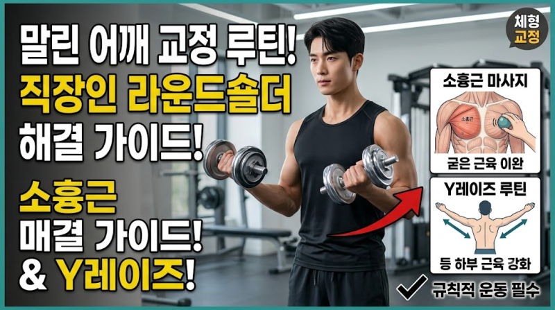직장인 라운드숄더 교정 운동! 말린 어깨 펴주는 소흉근 마사지와 Y레이즈 루틴