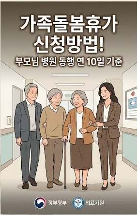 가족돌봄휴가 사용방법! 부모님 병원 동행 연 10일 신청 조건 및 급여 기준 3가지