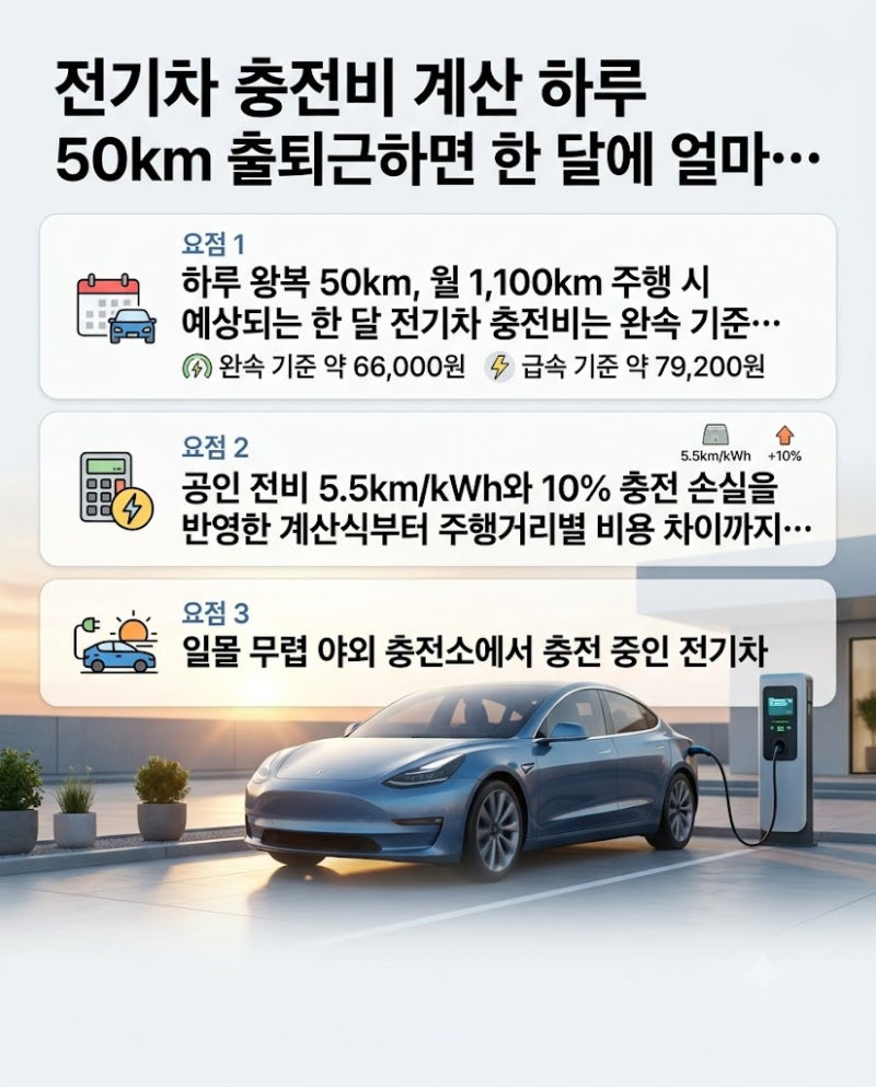 전기차 충전비 계산 하루 50km 출퇴근하면 한 달에 얼마 나올까