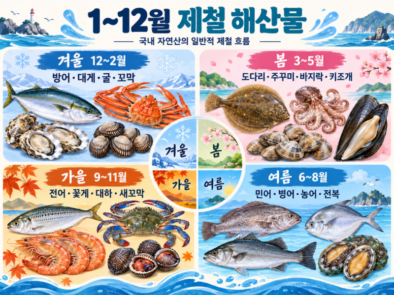 1~12월 제철 해산물 총정리 회·조개·대게는 언제 맛있을까?