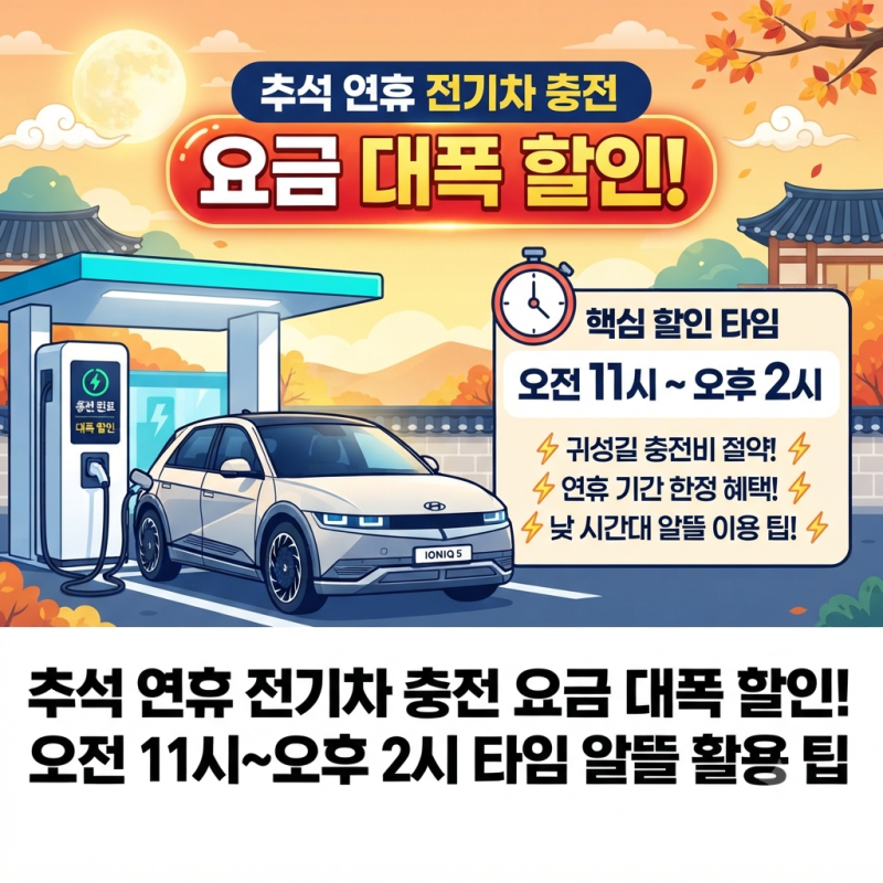 추석 연휴 전기차 충전 요금 대폭 할인! 오전 11시~오후 2시 타임 알뜰 활용 팁