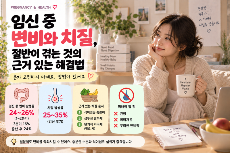 임신 중 변비와 치질, 절반이 겪는 것의 근거 있는 해결법