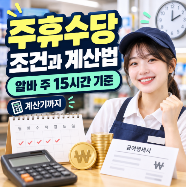 주휴수당 조건과 계산법, 알바 주 15시간 기준부터 계산기까지