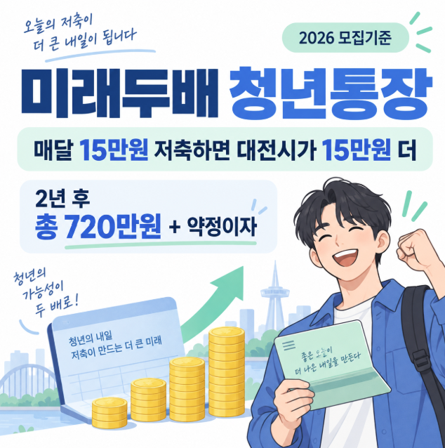 대전 미래두배 청년통장 720만원, 청년미래적금과 같이 신청 가능
