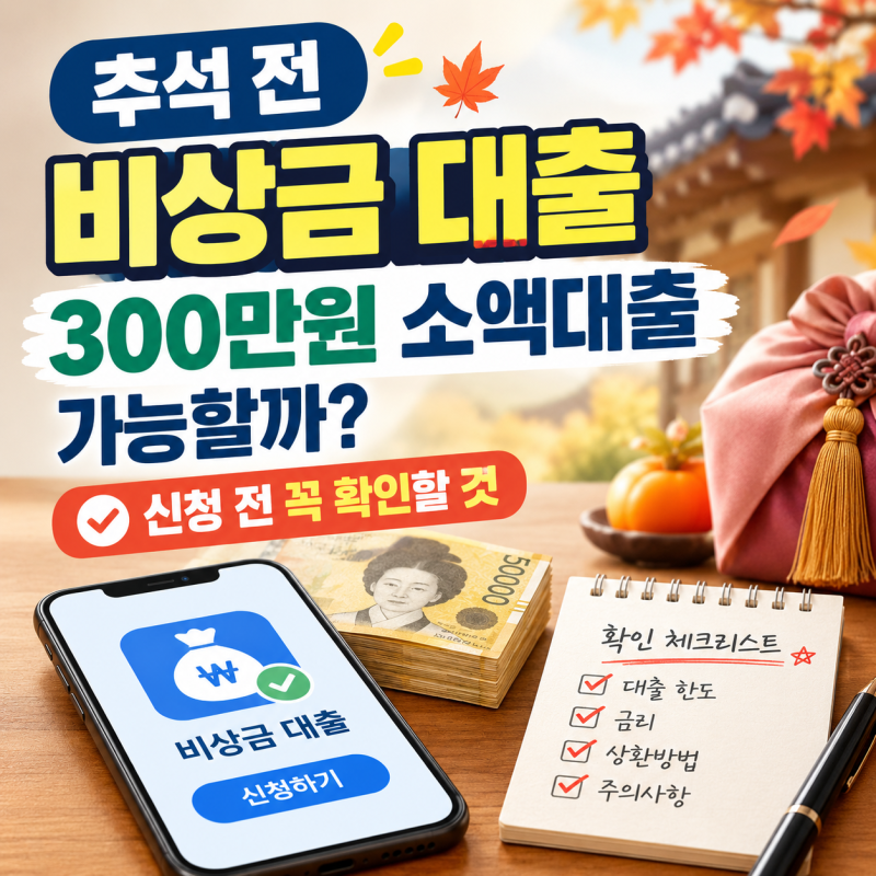 2026 추석 전 비상금 대출 TOP 5 (무직자·주부 당일 300만원 한도/금리 비교)