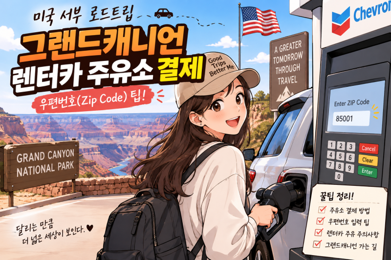 미국 서부 로드트립 그랜드캐니언 렌터카 주유소 결제 우편번호 필수 팁