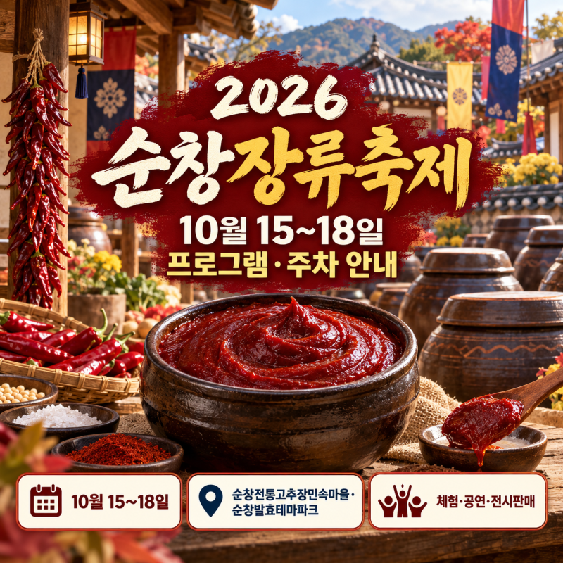 2026 순창장류축제 10월 15~18일 프로그램·주차 안내