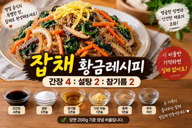 잡채 황금레시피｜당면 안 불게 삶는 시간·간장 양념 비율·쉬운 만드는 법