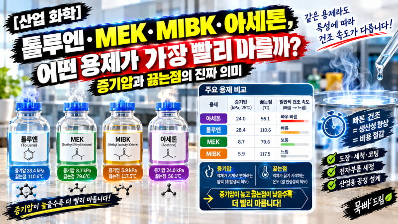 [산업 화학] 톨루엔 MEK MIBK 아세톤 어떤 용제가 가장 빨리 마를까? 증기압과 끓는점의 진짜 의....