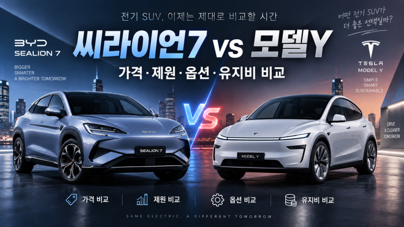BYD 씨라이언 7 vs 테슬라 모델 Y 비교가격부터 옵션·주행거리·유지비·정비·AS까지, 어떤 차....