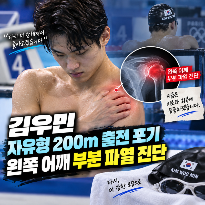 김우민 자유형 200m 출전 포기, 왼쪽 어깨 부분 파열 진단